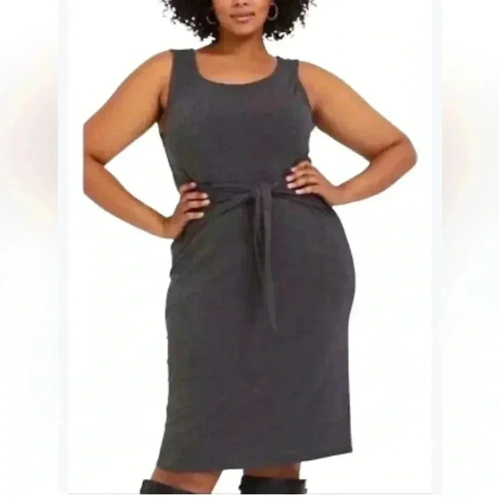 Torrid sleeveless jersey draped front shift dress Sz 2X charcoal
